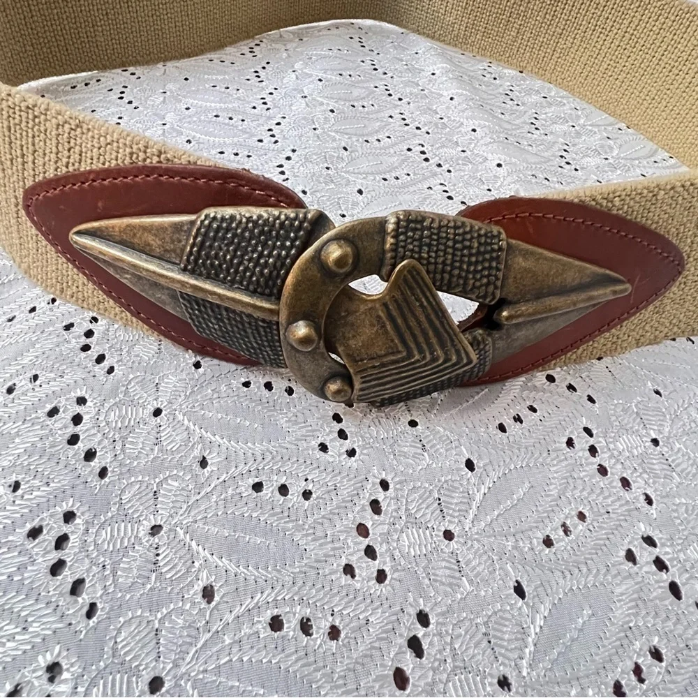 Omega Made in the USA utility belt with brass, leather, and arrowhead closure